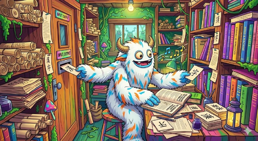 A singing monster exchanges chinese symbols while trapped in John Searle's basement